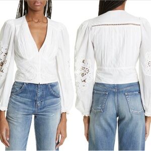 Blouse Top Farm Rio Anthropologie Off-White Long Sleeve Lace Cotton Size Large